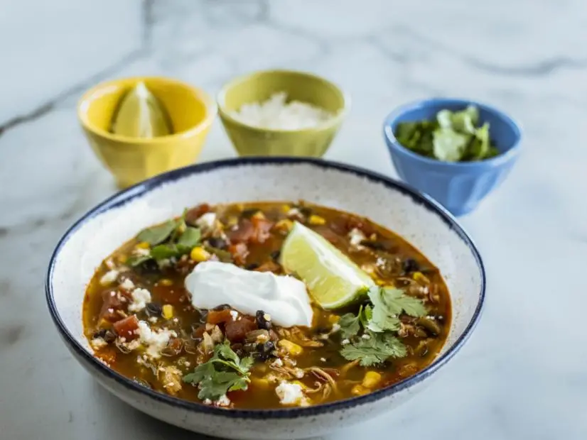 Close-up of Spicy Chicken & Black Bean Soup