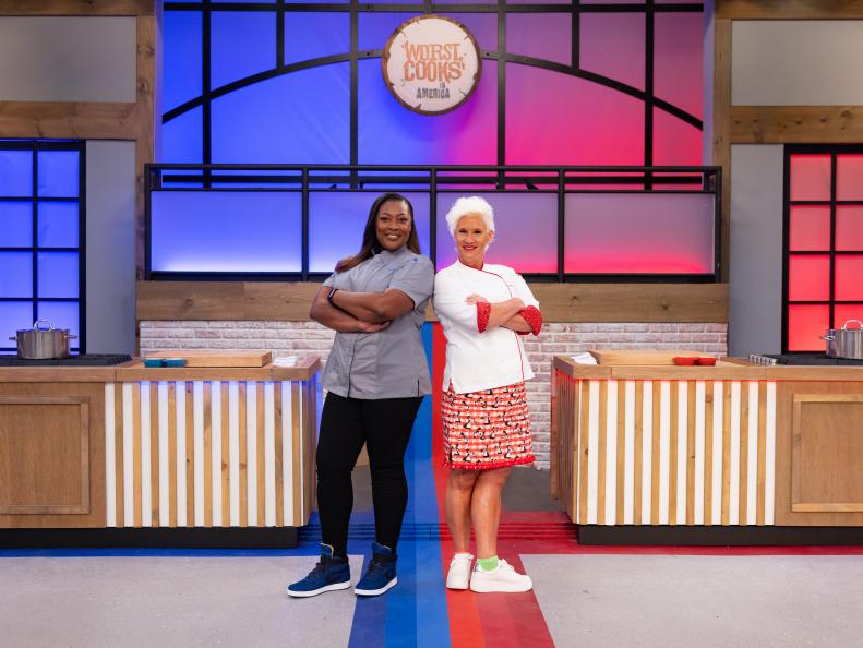 Co-Hosts Anne Burrell and Tiffany Derry, as seen on Worst Cooks in America, Season 27, Spoiled Rotten