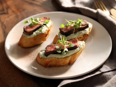NY Strip Crostini with Blue Cheese Spread as seen on Valerie's Home Cooking, Season 14.