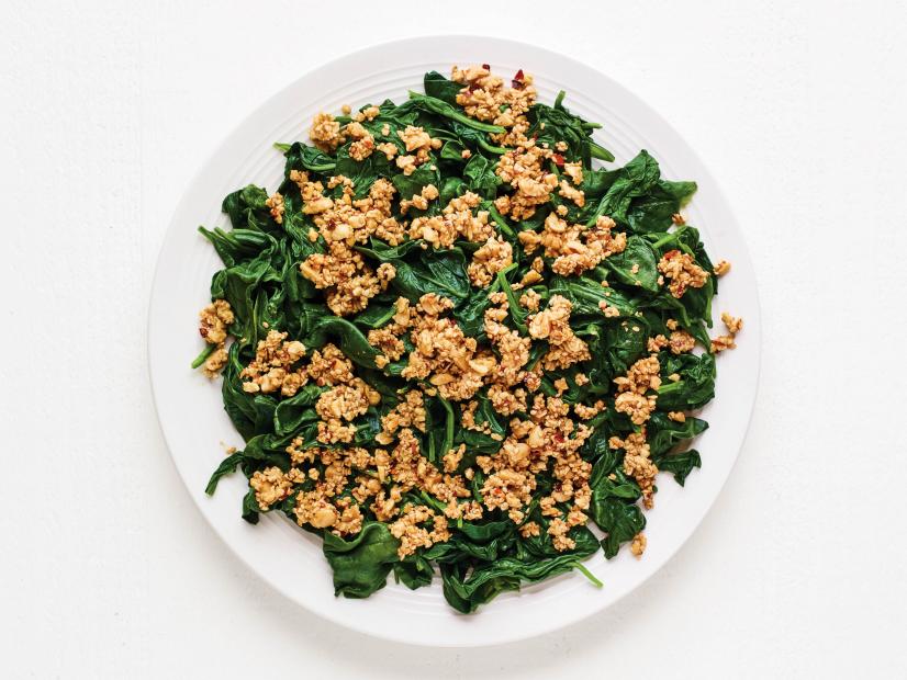 SPINACH WITH PEANUT DUKKAH.