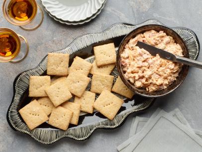 Food Network Kitchen’s Pimento Cheese Dip with Cornbread Crackers as seen on Food Network.
