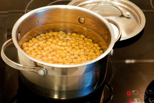 chickpeas cooked in a pan in kitchen