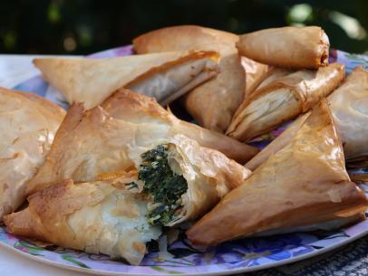 Grilled Spanakopita, as seen on Symon's Dinners Cooking Out, Season 4.