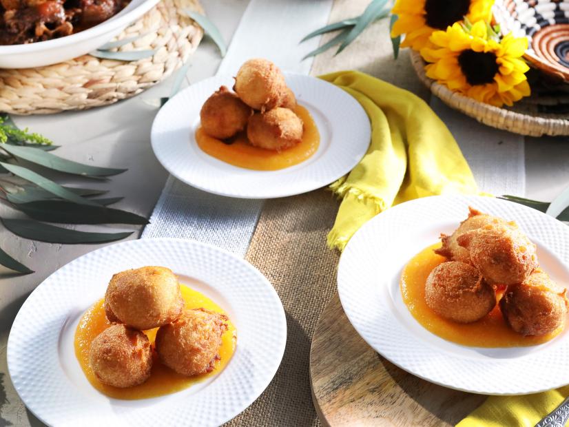 Miss Kardea Brown's Fried Puff Puff with Mango-Papaya Sauce, seen on Delicious Miss Brown, Season 8.