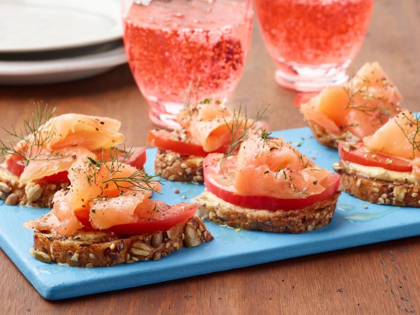 Bobby Flay's Smoked Salmon on Grilled Seven Grain Bread with Tomato and Dill for the Brunch That Does a Body Good episode of Brunch @ Bobby's, as seen on Food Network.