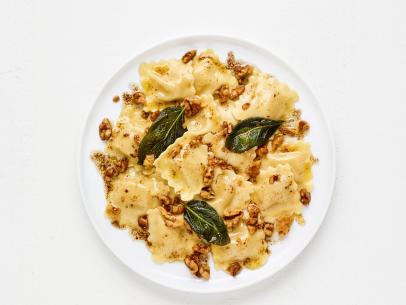 Ravioli with Brown Butter, Walnuts and Sage.