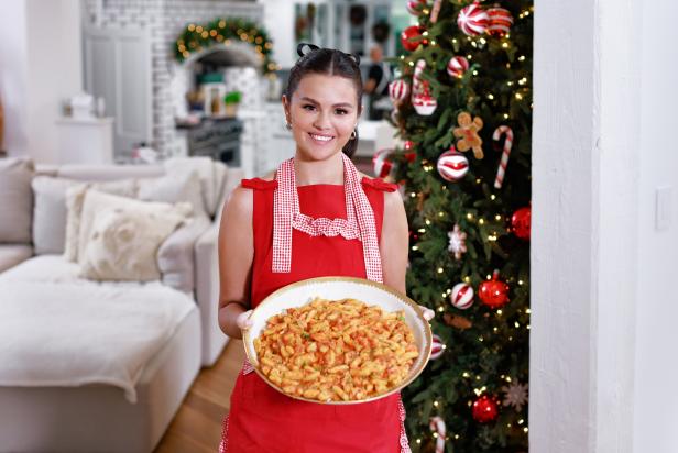 Host Selena Gomez and the "Cavatelli with Spicy Lobster Sauce", as seen on Selena + Chef: Home for the Holidays, Season 5.