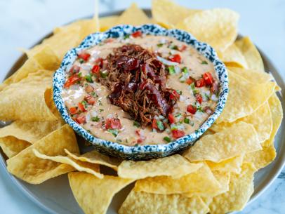 Close-up of Smoked Brisket Queso , as seen on The Pioneer Woman, 35.