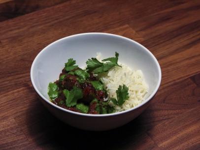 Host Chef Tiffany Derry Main dish food beauty Lamb Curry with Bismati Rice and Green Chutney, as seen on this season of Worst Cooks in America Season 27.