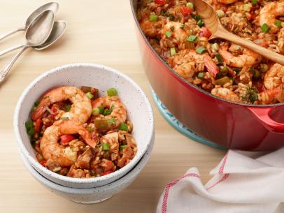 Food Network Kitchen’s Shrimp, Chicken and Andouille Jambalaya as seen on Food Network.