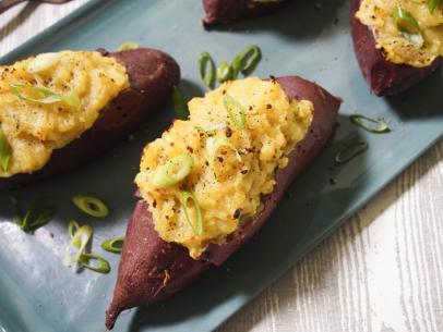 Katie Lee Biegel's Twice Baked Miso Sweet Potatoes Beauty, as seen on The Kitchen, Season 36.