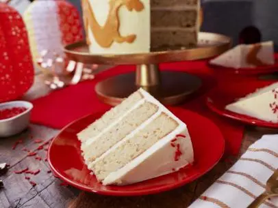 Beauty shot of Molly Yeh's Toasted Sesame Layer Cake, as seen on Girl Meets Farm Season 14