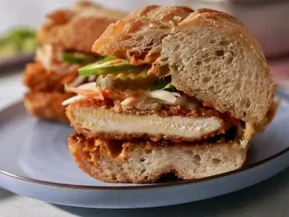Beauty of Molly Yeh's Fried Chicken Banh Mi Sandwiches, as seen on Girl Meets Farm Season 14