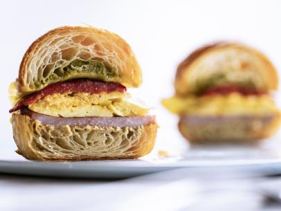 Close-up of Croissant Breakfast Sandwiches, as seen on The Pioneer Woman Season 36