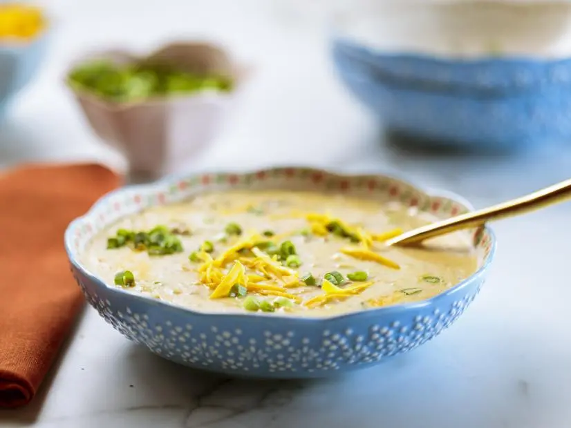 Close-up of Sausage Potato & Corn Chowder, as seen on The Pioneer Woman Season 36