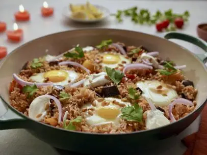 Beauty Shot of Molly Yeh's Middle Eastern Veggie Fried Rice, as seen on Girl Meets Farm Season 14