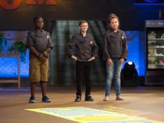 Contestants (left to right) Chris Ekpiken, Chandler Jackson, and Scarlett Smorynski during the "Put It All Together" Finale Cook-Off challenge as seen on Food Networkâ  s Rachael Rayâ  s Kids CookÂ­â  Off, Season 1.