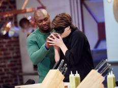 Host Eddie Jackson and Finalist Monterey Salka during the Smell Your Way to Success challenge, as seen on Star Salvation for Food Network Star, Season 12.