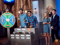 Guest Judges Rhett James McLaughlin and Charles Lincoln with Hosts Giada de Laurentiis and Bobby Flay during the reveal of the Star Challenge, Guest Starring on Good Mythical Morning, as seen on Food Network Star, Season 12.