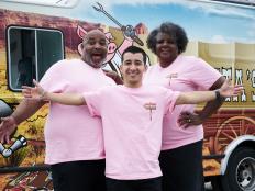 Neil Strawder, Eric Lara and Phyllis Strawder of Team Bigmista's Fatty Wagon, as seen on Food Network’s The Great Food Truck Race, Season 7.
