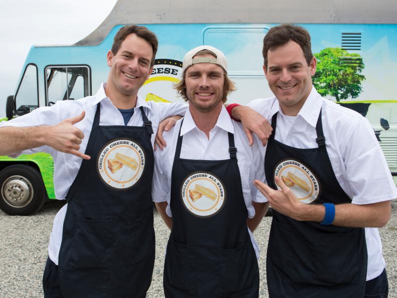 Team Grilled Cheese, left to right Bryce Adams, Charlie Kalish and Michael Kalish as seen on Food Network's The Great Food Truck Race, Season 7.