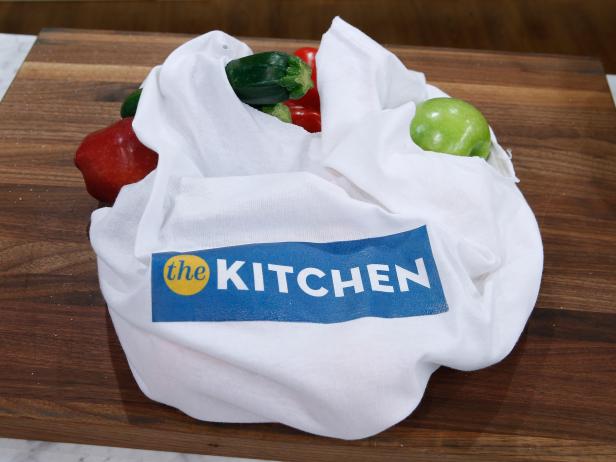 A T-shirt Produce Bag is displayed, as seen on Food Network's The Kitchen, Season 12.