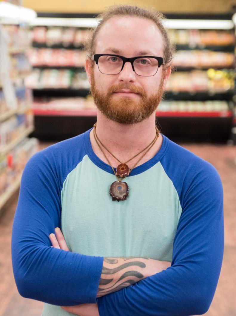 Contestant Jordan Cersnie, as seen on Food Network's Guy's Grocery Games, Season 12.