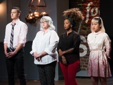 Contestants Matthew Grunwald, Nancy Manlove, Toya Boudy and Coadan Tran are left as losing team and face Elimination from the Star Challenge Be Our Guest!, as seen on Food Network Star, Season 13.