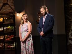 Contestants Amy Pottinger and Cory Bahr react to Cory's Elimination from the Star Challenge Cooking Goes Live, as seen on Food Network Star, Season 13.