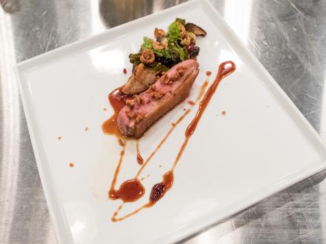 Pan-Roasted Duck with Caramelized Brussels Sprouts, Pomegranate and Red-Eye Gravy