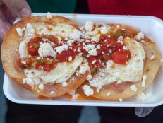 Huevos Rancheros from the Madre food truck. Held by Javier Jr.Grespo, as seen on the Food Network's The Great Food Truck Race, Season 5.