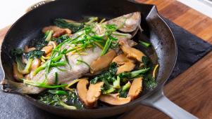 Steamed Striped Bass with Ginger and Scallions