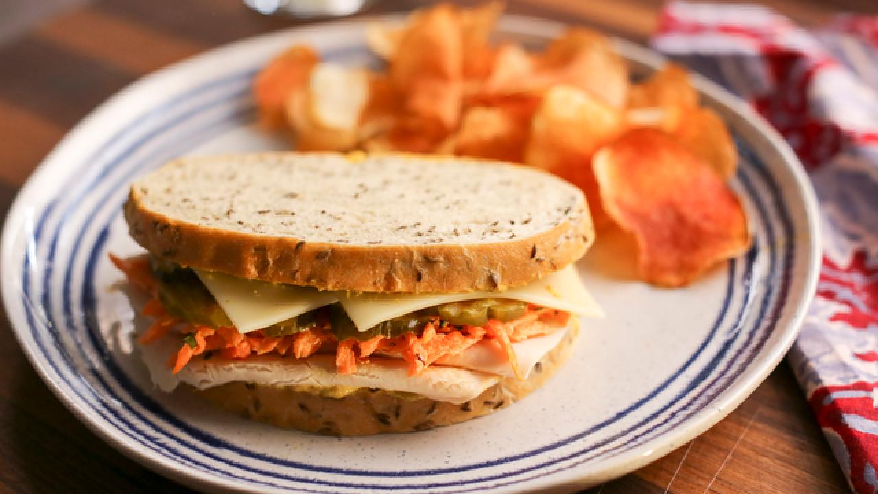 Make-Ahead Turkey and Swiss Sandwiches with Carrot Slaw