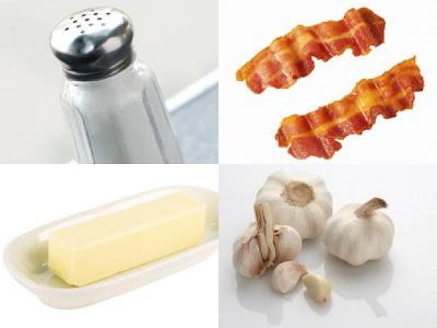 salt, bacon, butter, garlic