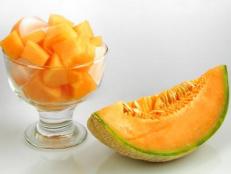 One cup of diced cantaloupe has 60 calories, 2 grams of fiber and 1 gram of protein. This seasonal, juicy melon is full of beta-carotene too.