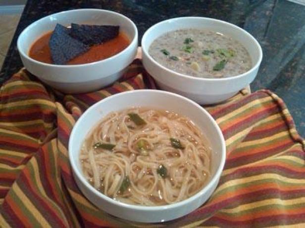 Robin's Fire-Roasted Tomato, Coconut Lentil and Noodle-Miso Soups