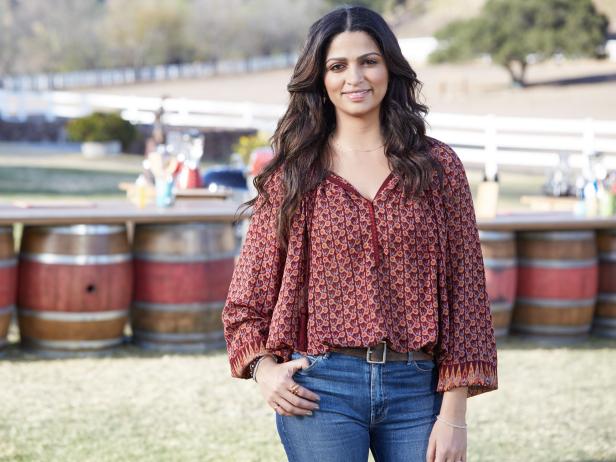 Host Camila Alves, during the Chicken BBQ Challenge, as seen on Food Network’s Kids BBQ Challenge Season 1.