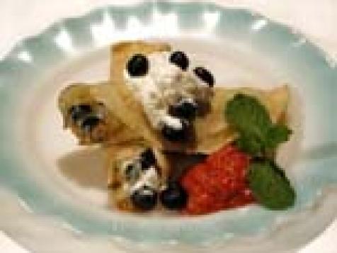 Crepes with Blueberry Stuffing and Rhubarb Compote