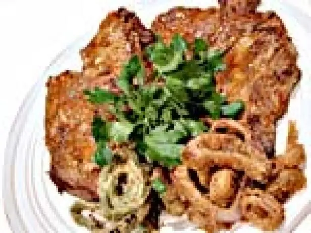 Spice Double Rubbed Rib Eye Steak Served with Ruedas de Fuego Recipe | Food Network