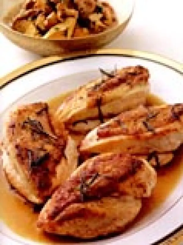 Chicken Breasts with Rosemary and Chanterelles and Roasted Garlic