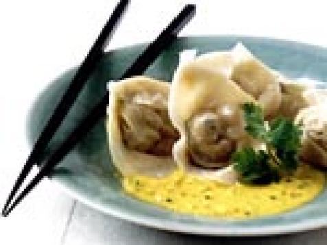 Salmon Dumplings with Coconut Curry Sauce
