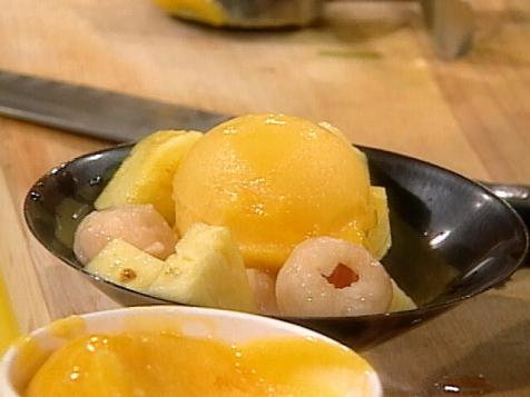 Lychee Nuts and Pineapple Chunks with Mango Sorbet