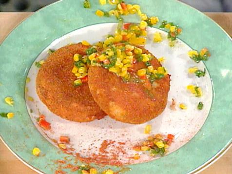 Andouille Potato Cakes with Fresh Corn and Tomato Salsa