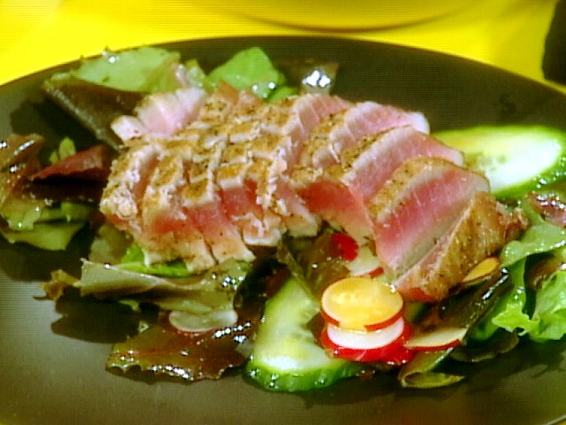 Seared Ahi Tuna And Salad Of Mixed Greens With Wasabi Vinaigrette