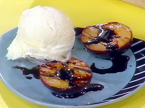 Balsamic Glazed Grilled Plums with Vanilla Ice Cream