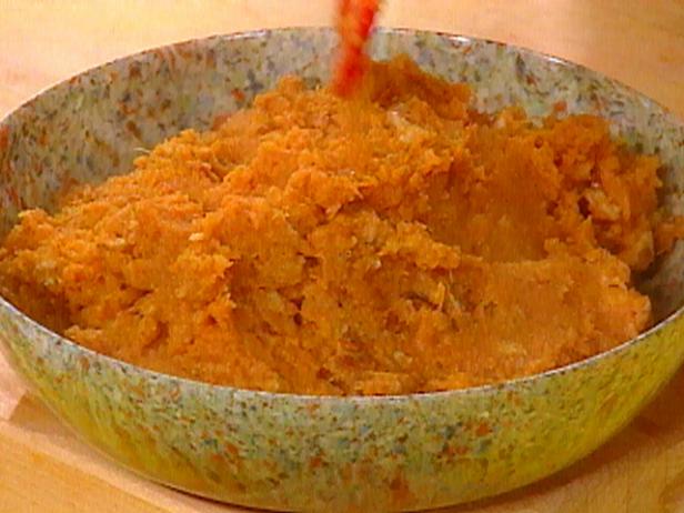 Bourbon Pecan Smashed Sweet Potatoes