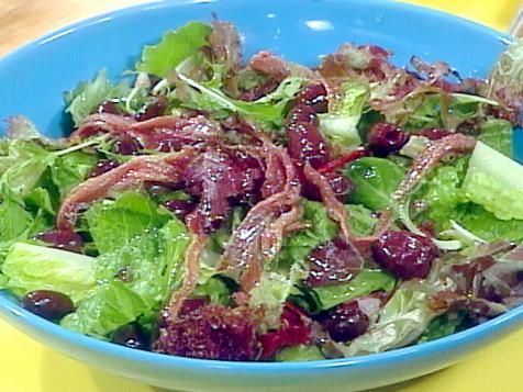 Mixed Green Salad with Lemon, Olives and Anchovies