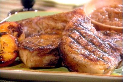 Grilled Giant Pork Chops with Sweet Peach Barbecue Sauce