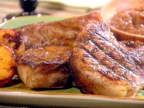 Grilled Giant Pork Chops with Sweet Peach Barbecue Sauce