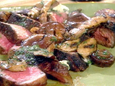 Grilled Giant Porterhouse (or T-bone) with Grilled Exotic Mushrooms
